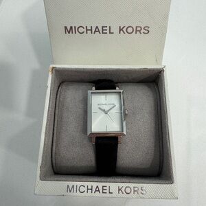 Michael Kors Silver and Black Rectangular Watch